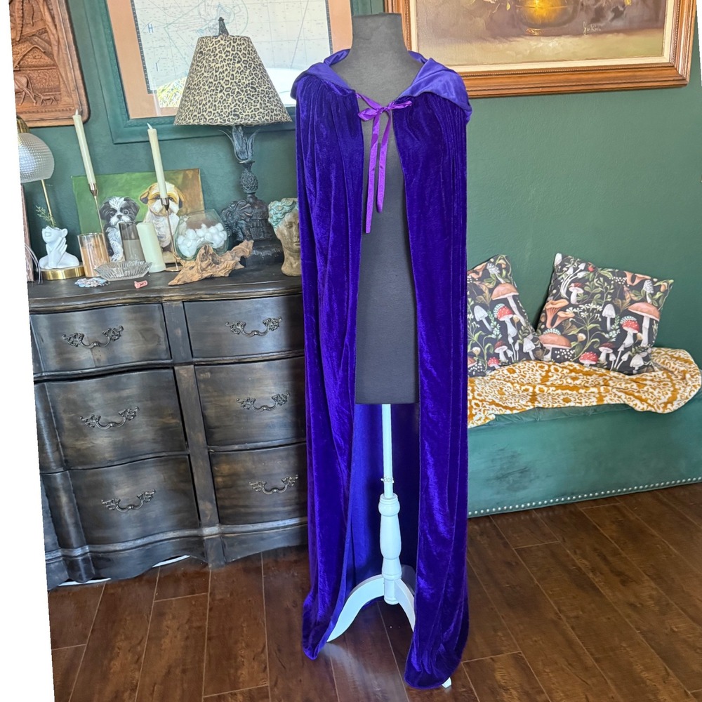 Purple Velvet Hooded Cloak Long Cape Costume Cosplay‎ Renaissance Medieval Lined